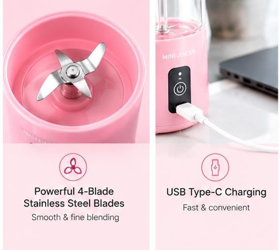 Portable Mini Juicer – Rechargeable USB Blender for Fresh Smoothies & Juices